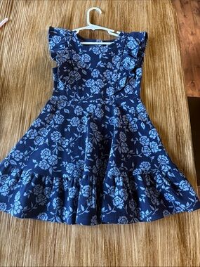 Janie & Jack Size 5 Girls Navy Blue Floral Ruffle Dress